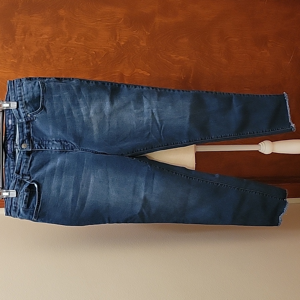 Kari Blue | Medium Dark Wash Fray Hem Skinny Ankle Jean - size 16